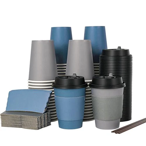 Pure 100 Pack 12 oz Disposable Coffee Cups with Lid 100 Count Carefully Designed