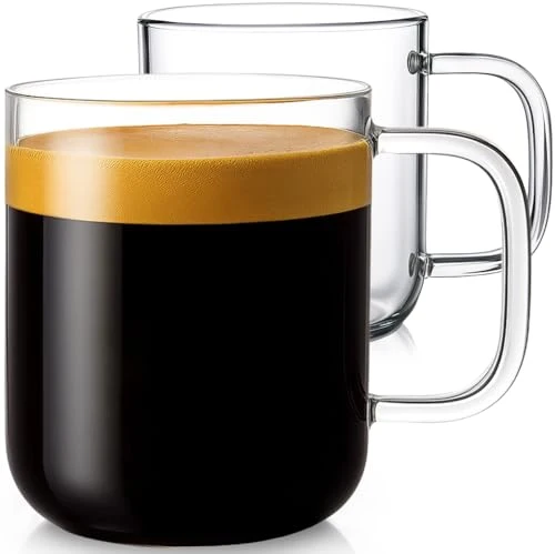 Fine Crafted 16oz Glass Coffee Mugs Set of 2 2 Count Powerful