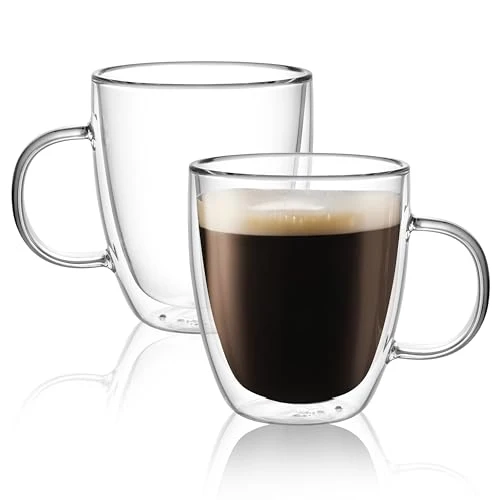 Eco-Friendly Large Double Wall Glass Coffee Mug 17 oz 2 Count Functional