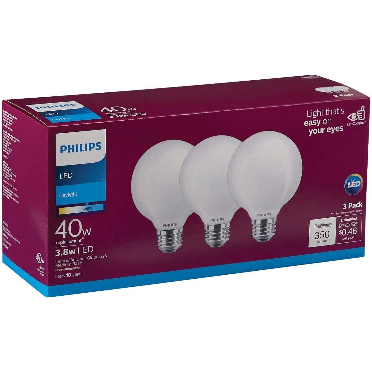 Easy-to-Use Philips 40W Equivalent Daylight G25 Medium Clear LED Decorative Light Bulb 3-Pack Verified