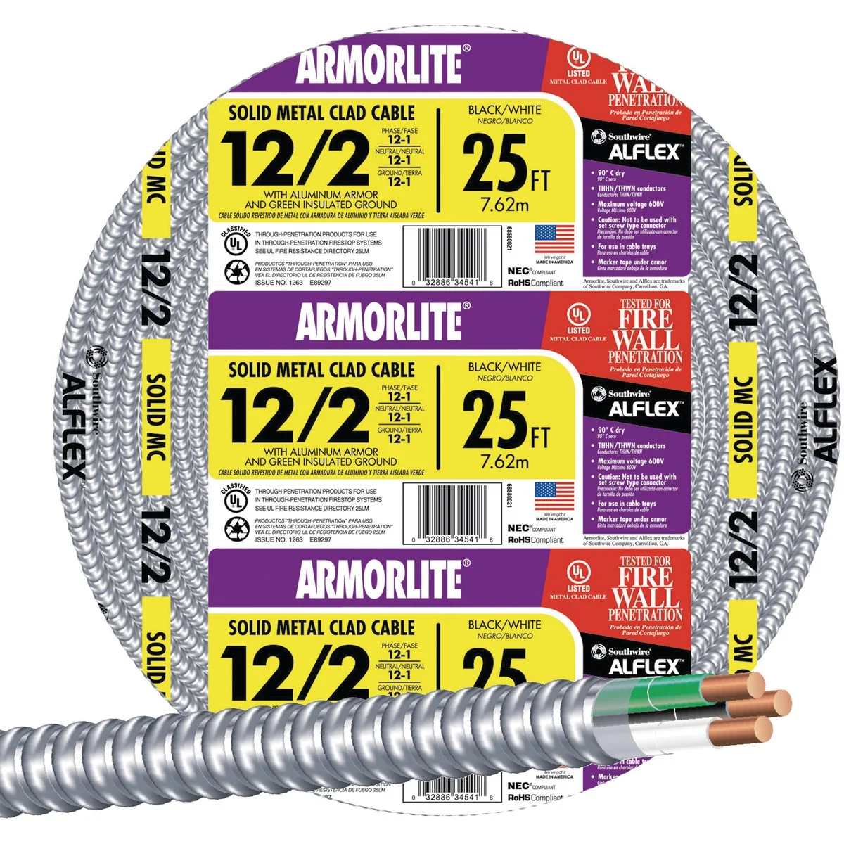 Superior Southwire 25 Ft. 12 2 MC Armored Cable Electrical Wire Elegant