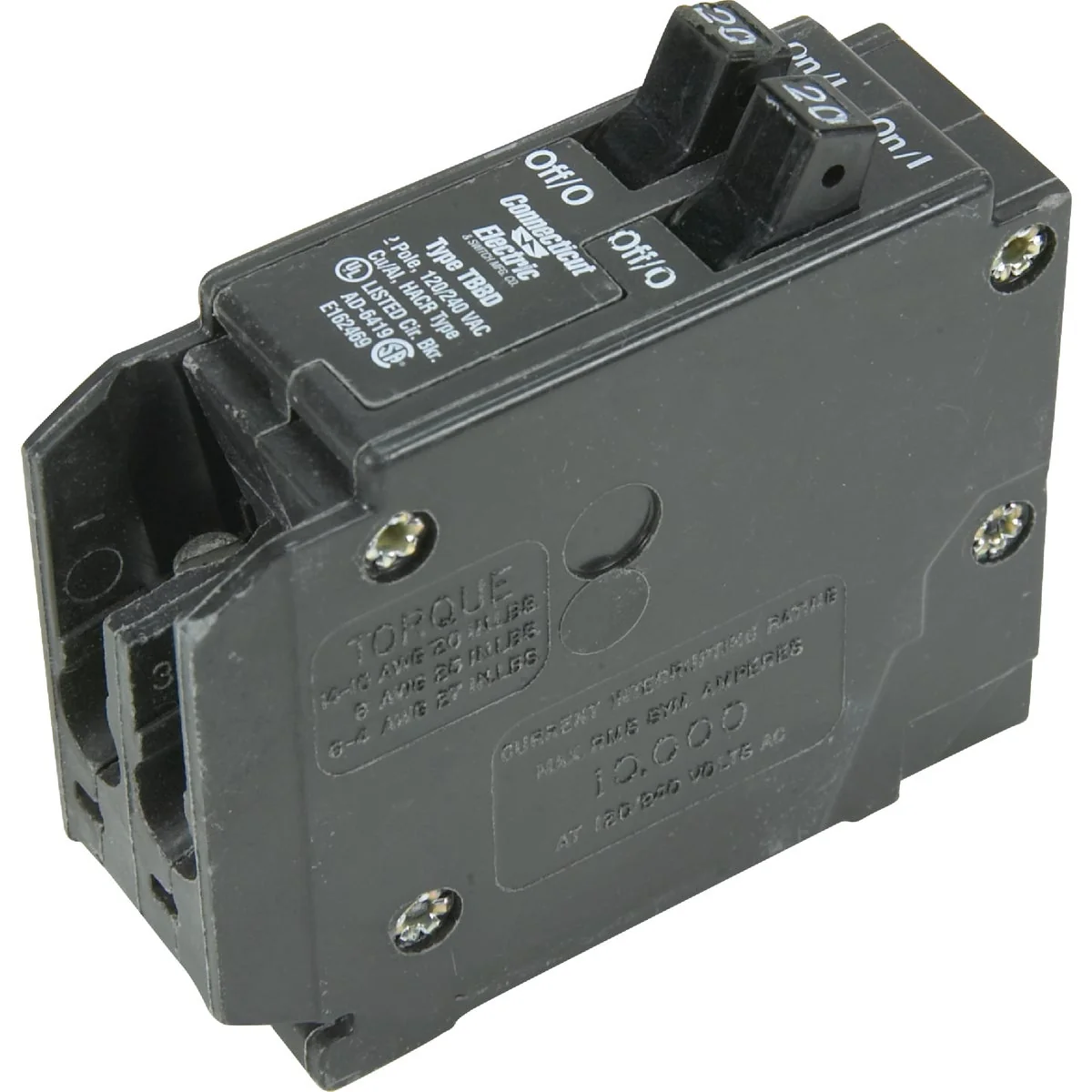Lightweight Connecticut Electric 20A 20A Twin Single-Pole Standard Trip Interchangeable Packaged Circuit Breaker Recyclable