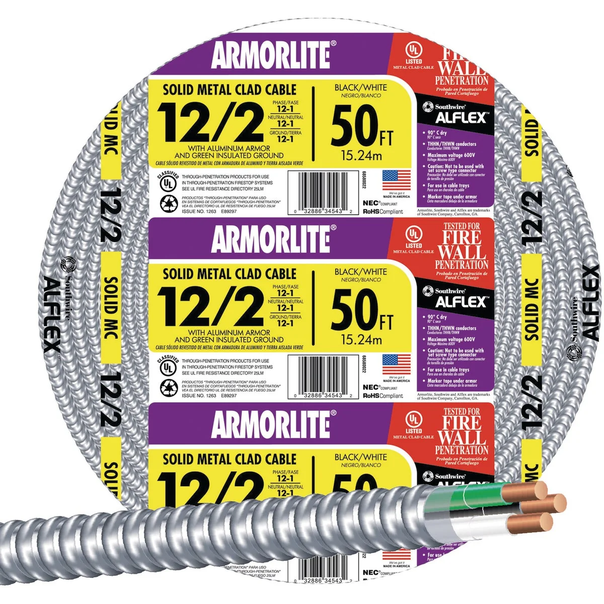 Specialty Southwire 50 Ft. 12 2 MC Armored Cable Electrical Wire Fast