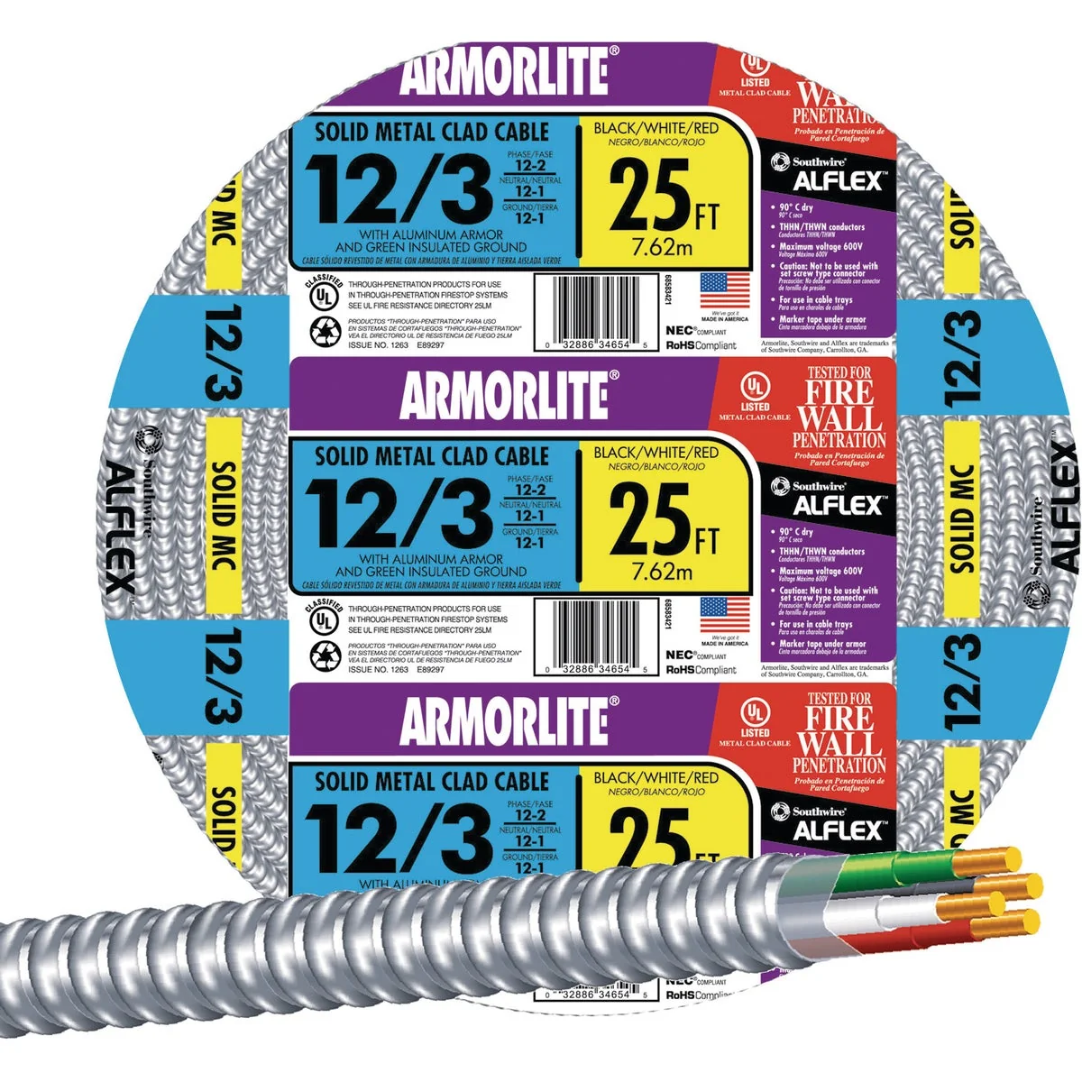 Fashionable Southwire 25 Ft. 12 3 MC Armored Cable Electrical Wire Proven