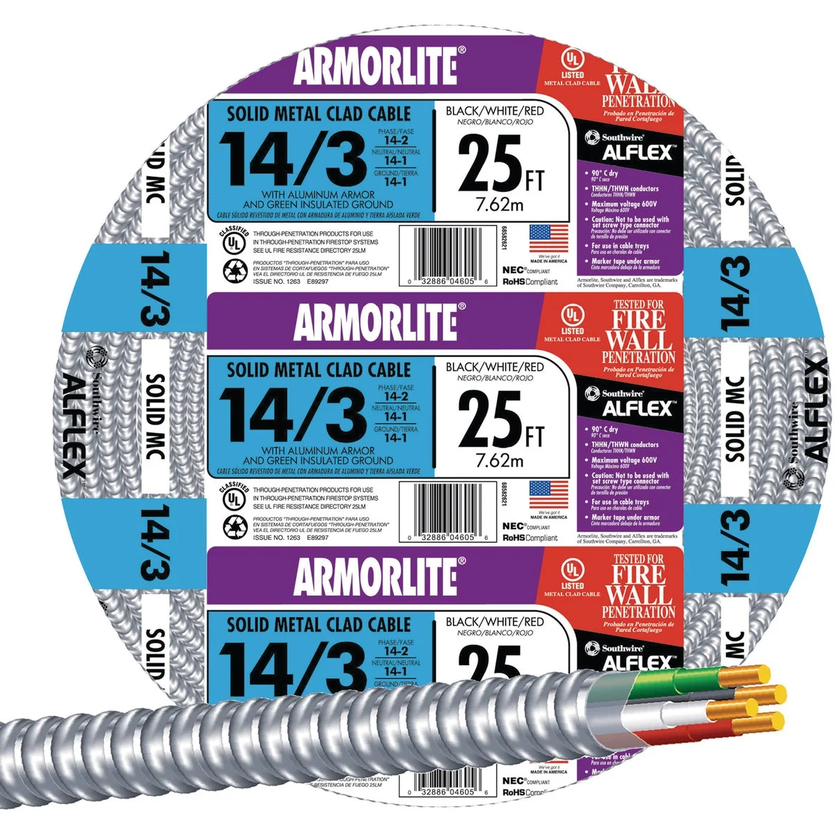 High-Grade Southwire 25 Ft. 14 3 MC Armored Cable Electrical Wire Verified