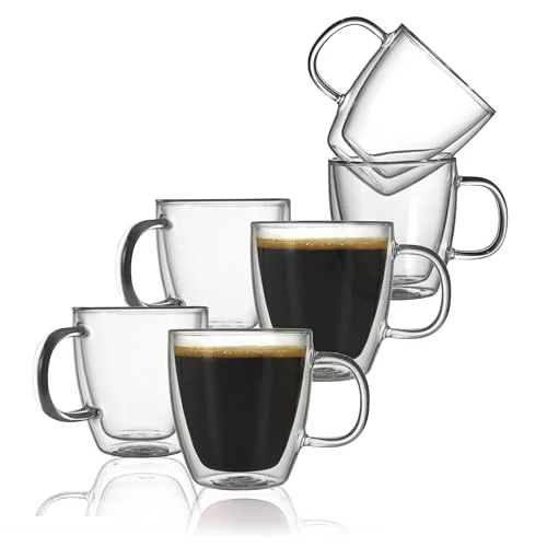 Eco-Friendly Insulated Espresso Glass Mugs 5.4oz 6 Count Minimalist
