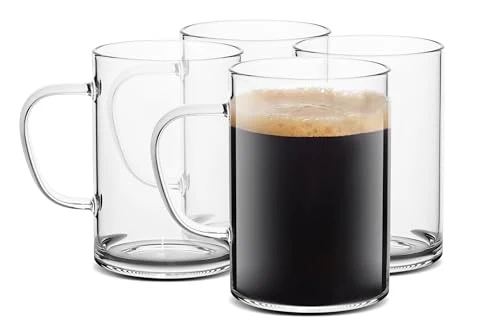 Detailed Glass Coffee Mugs 4 Count Eco-Friendly