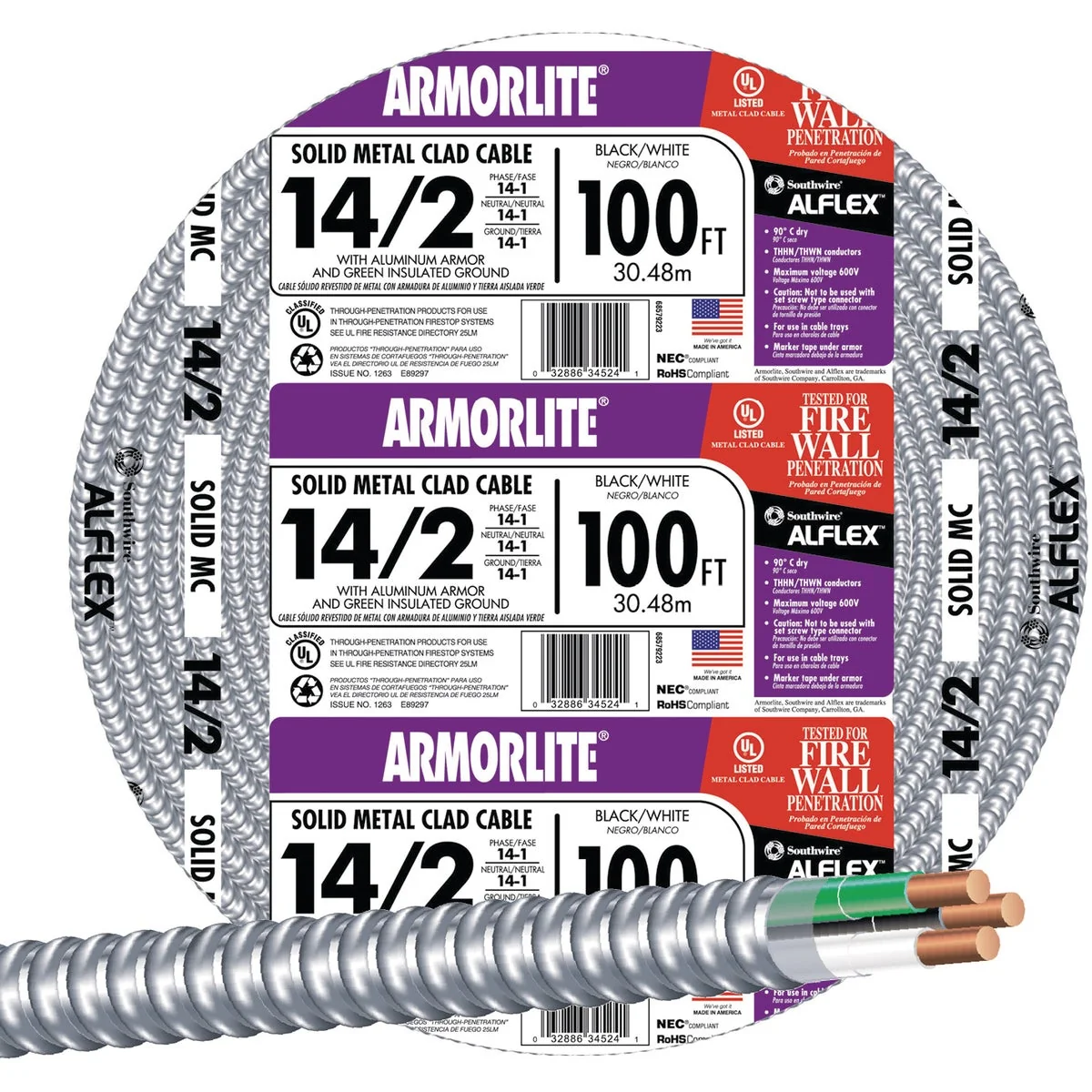 Artisan Southwire 100 Ft. 14 2 MC Armored Cable Electrical Wire Effective