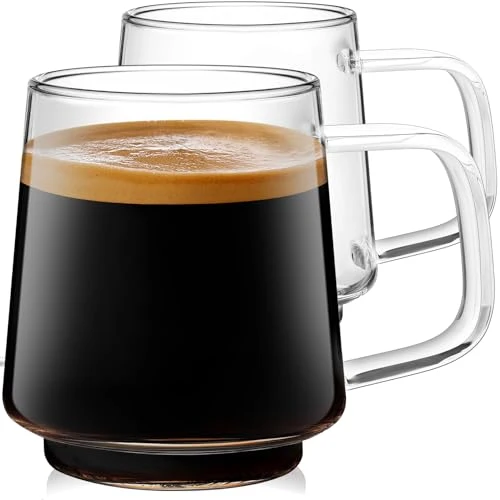 Functional 16oz Stackable Glass Mugs Set of 2 32 Count Luxury