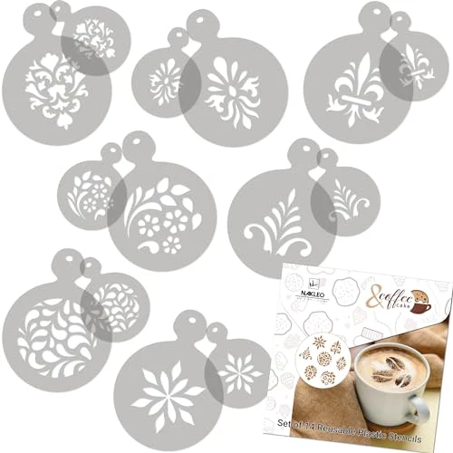 Trendy Coffee Stencils and Cookies Decoration 14Pcs 2.8 x2.8 and 4.3 x4.3 Consistent