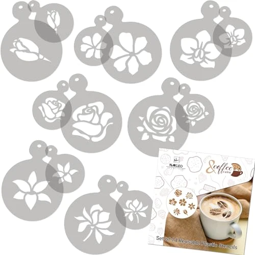 Environmentally Friendly Coffee Stencils and Cookies Decoration 14Pcs 2.8 x2.8 and 4.3 x4.3 14 Count Solid