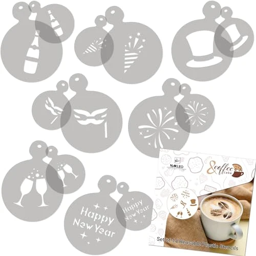 Natural Coffee Stencils and Cookies Decoration 14Pcs 2.8 x2.8 and 4.3 x4.3 14 Count Casual