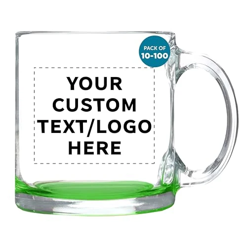 Lightweight Custom Clear Glass Coffee Mugs 13 oz. Set of 10 100 Count Flexible