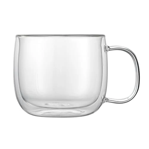 Smooth Glass Espresso Cups 12 Count 17 Ounces Borosilicate Double Wall Glass Coffee Mugs Insulated Clear Tea Drinkware for Hot or Cold Beverages Powerful