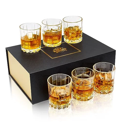 Top-Quality Crystal Whiskey Glasses Mixed 10 Oz Scotch Glasses Set of 6 6 Count Minimalist