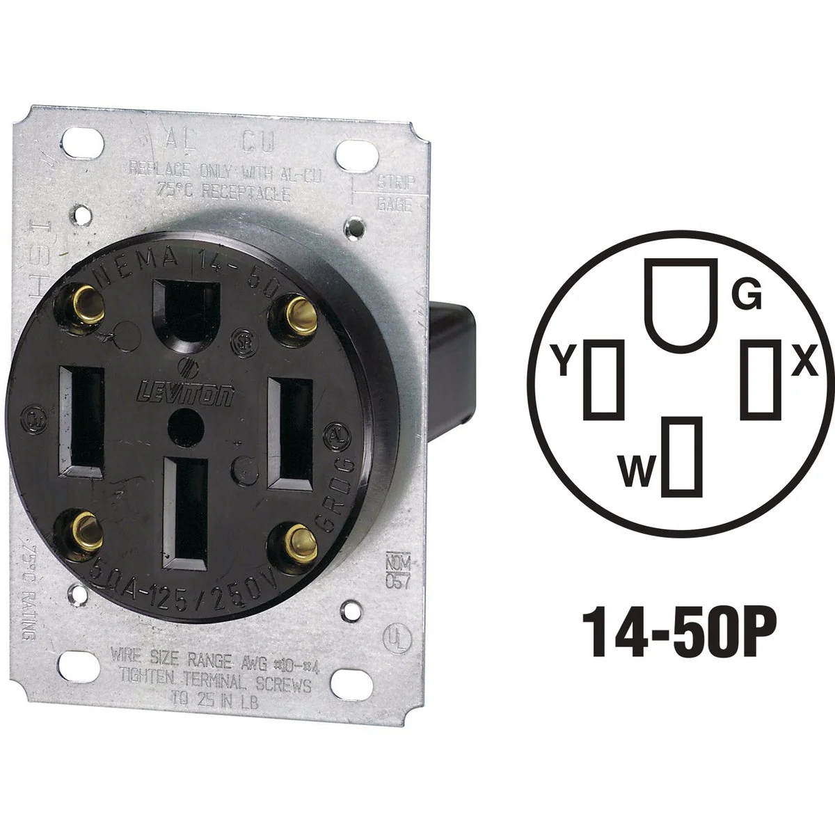User-Friendly Leviton 50A Flush Mount Black 14-50R Grounding Range Power Outlet Pure