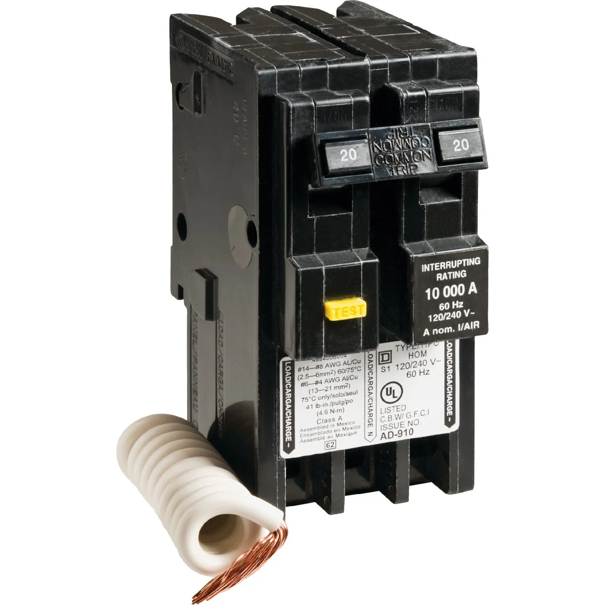 Premium Square D Homeline 20A Double-Pole GFCI breaker Secure
