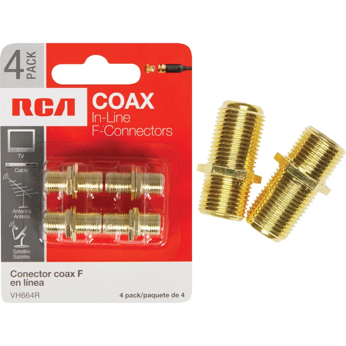 Refined RCA In-Line Feed-Through Coax Connector 4-Pack Artisan