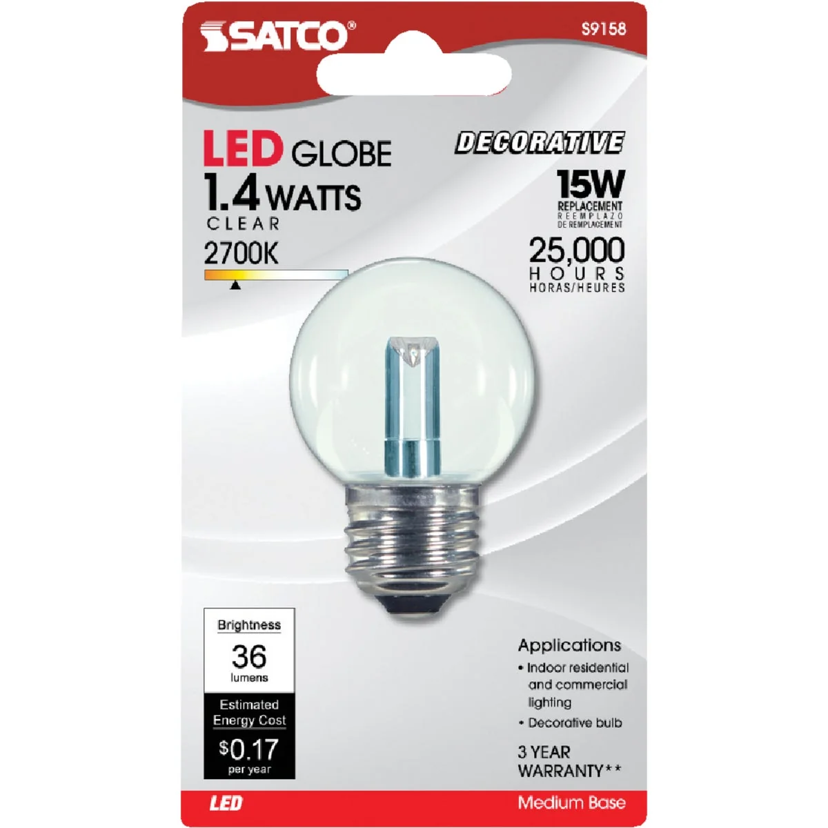 Effective Satco 15W Equivalent Soft White G16.5 Medium LED Decorative Globe Light Bulb Clean