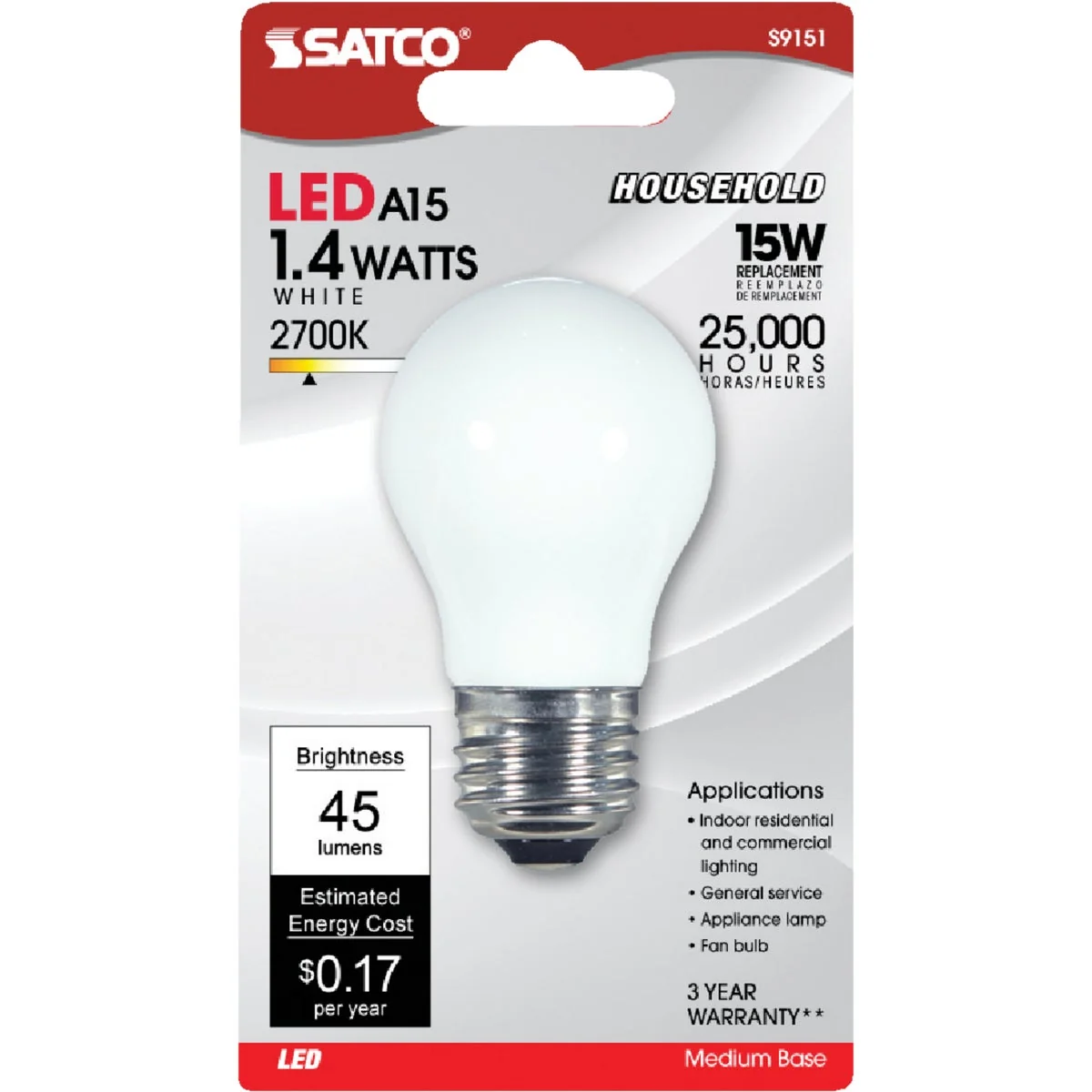 Prestigious Satco 15W Equivalent Soft White A15 Medium LED Decorative Fan Light Bulb Traditional