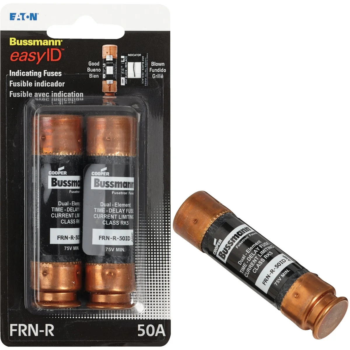 Environmentally Friendly Bussmann 50A FRN-R Cartridge Heavy-Duty Time Delay Cartridge Fuse 2-Pack Fine