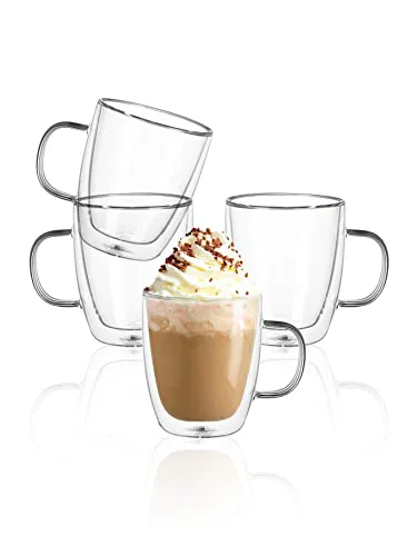 Efficient 12.5oz Borosilicate Glass Coffee Mugs Set of 4 4 Count Detailed