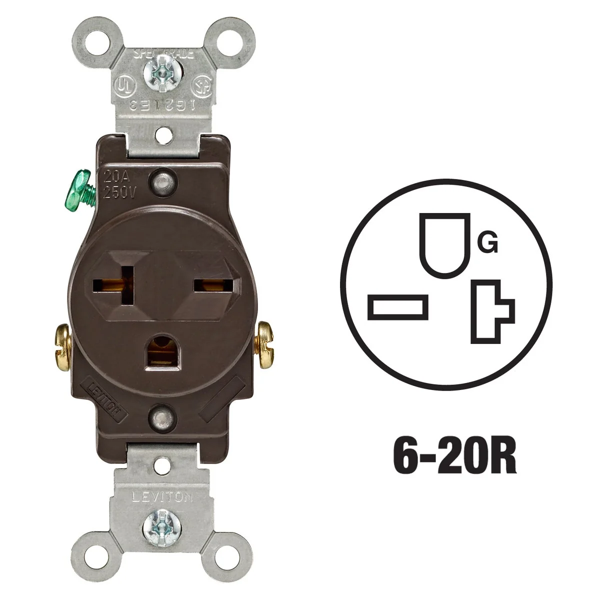 Fine Crafted Leviton 20A Brown Heavy-Duty 6-20R Grounding Single Outlet Next-Generation
