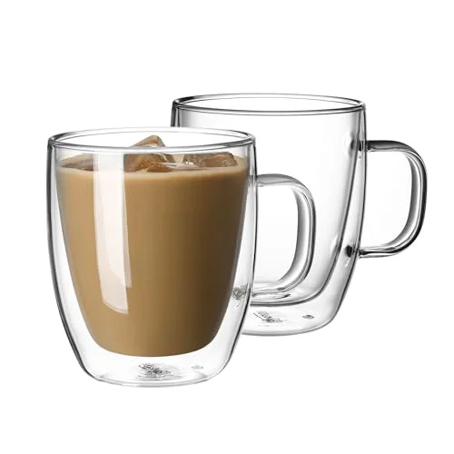 Reusable 12.5 oz Double Wall Glass Coffee Mugs Set of 2 2 Count Convenient
