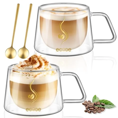 Casual Double Walled Glass Coffee Mug 12oz Cappuccino Latte Cups Set of 2 2 Count Responsible
