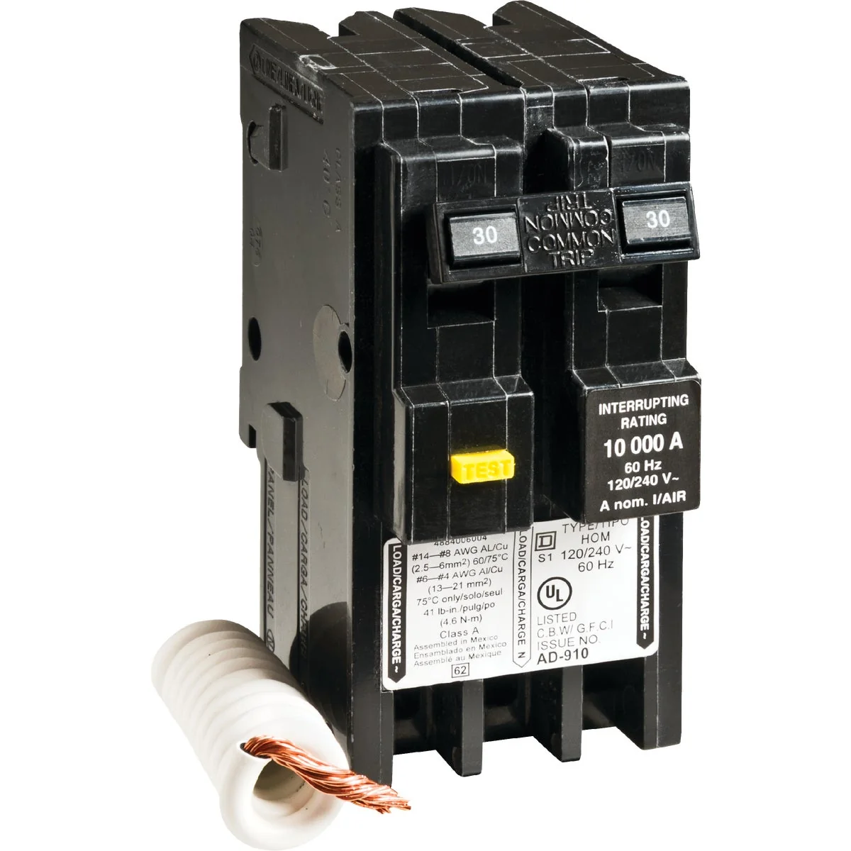 Flexible Square D Homeline 30A Double-Pole GFCI breaker Functional