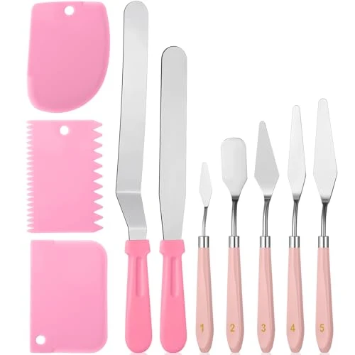 Consistent 10 Pcs cake spatula set Decorating Kit Baking Supply Accessories Tools for Beginners and Pros Includes 2 Frosting Straight Angled Spatula 3 Icing Smoother Scrapers 5 Pieces Cream tools 10 Count Secure