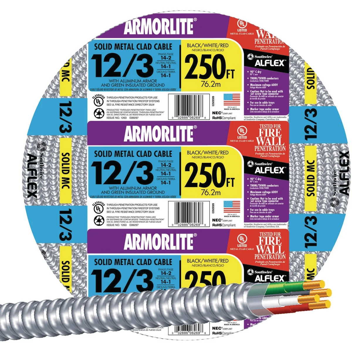 Relaxed Southwire 250 Ft. 12 3 MC Armored Cable Electrical Wire Fashionable