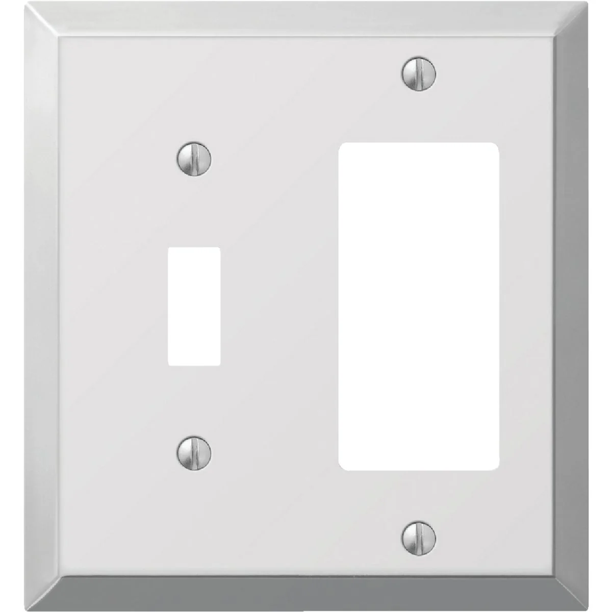 Modern Amerelle 2-Gang Stamped Steel Single Toggle Rocker Wall Plate Polished Chrome Detailed