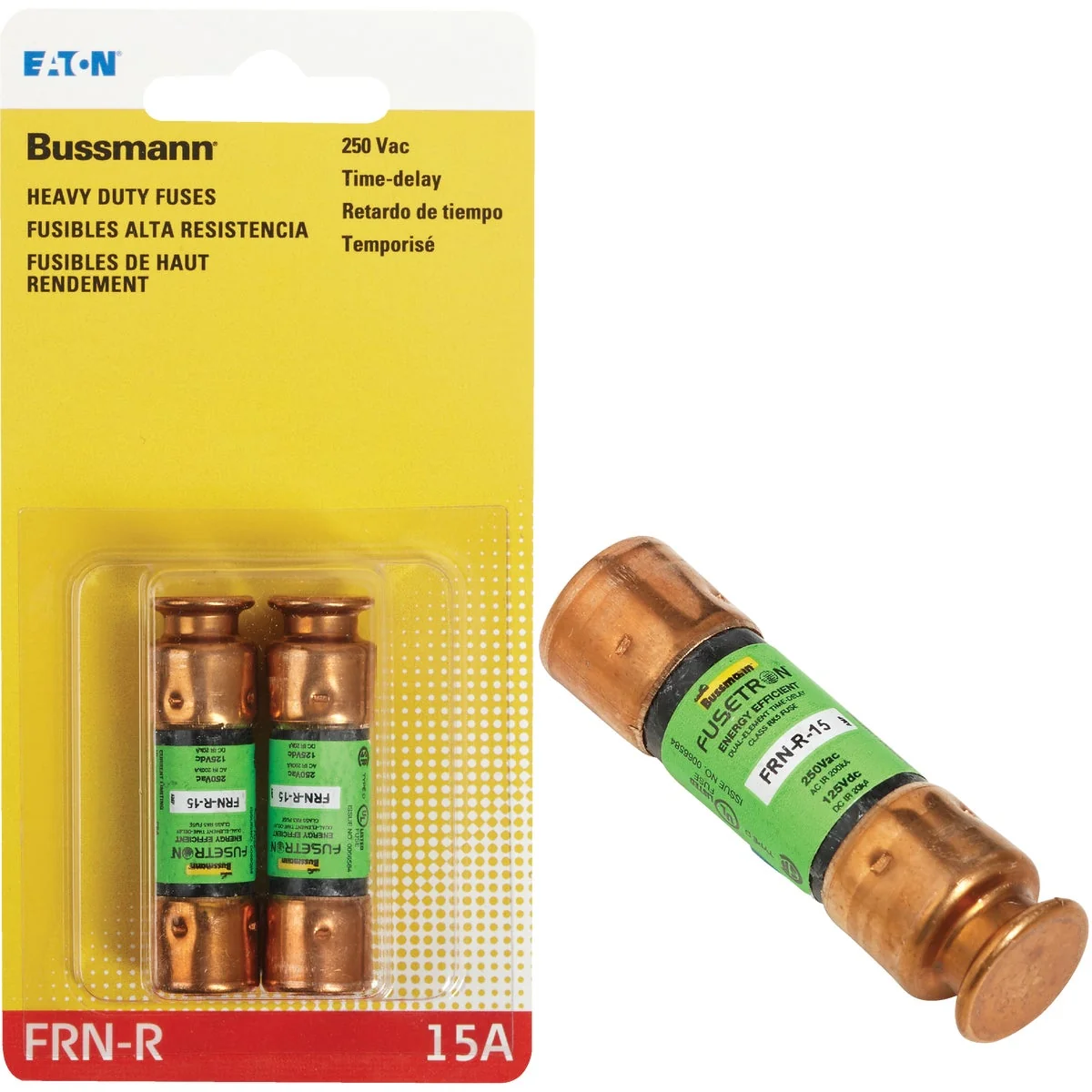 Authentic Bussmann 15A FRN-R Cartridge Heavy-Duty Time Delay Cartridge Fuse 2-Pack Next-Generation