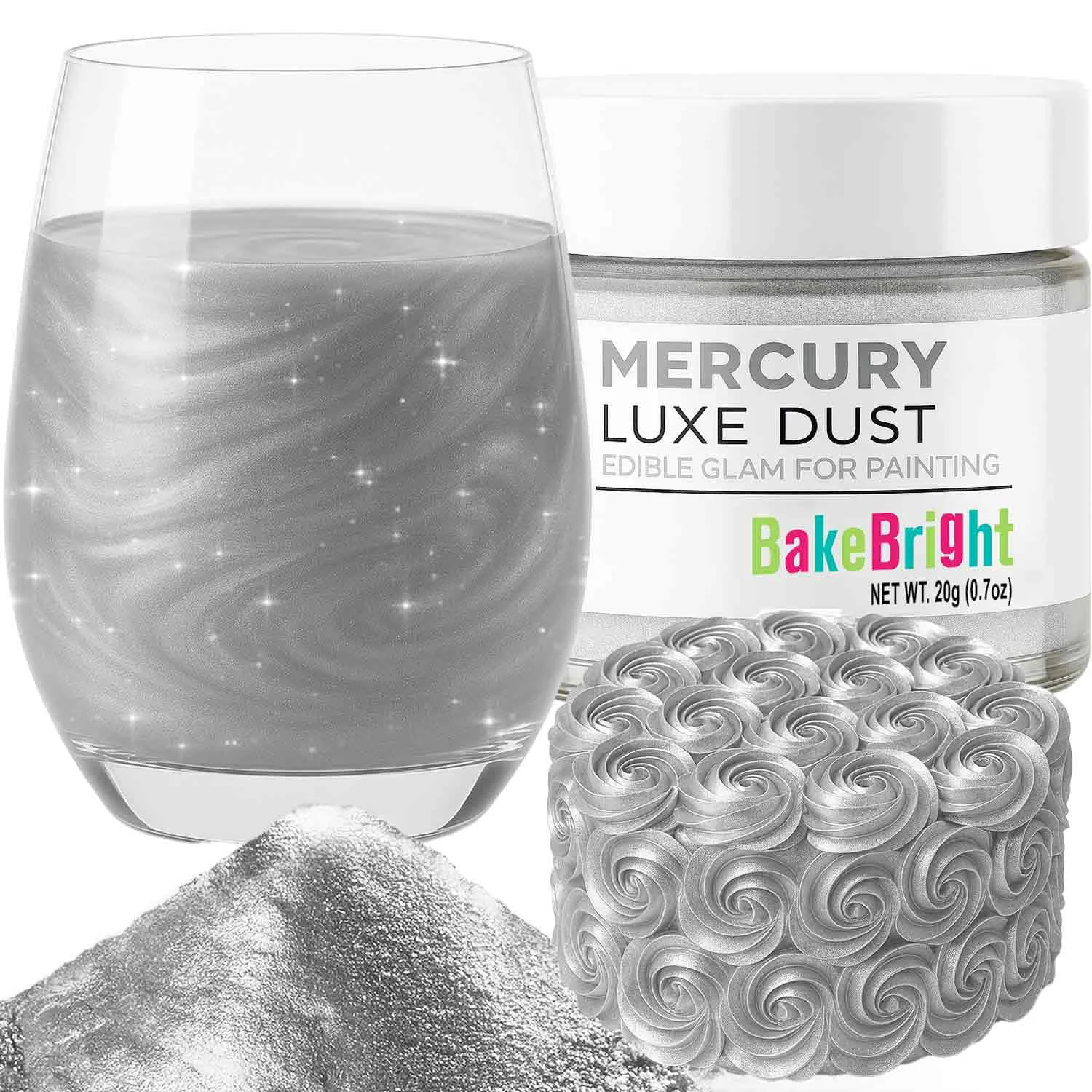 High-End Bulk 20g Silver Luster Dust Edible Glitter for Cocktails Premium Edible Silver Luster Dust for Cake Decorations - Edible Glitter for Drinks Cupcakes Cookies Cakes Food Paint Recyclable