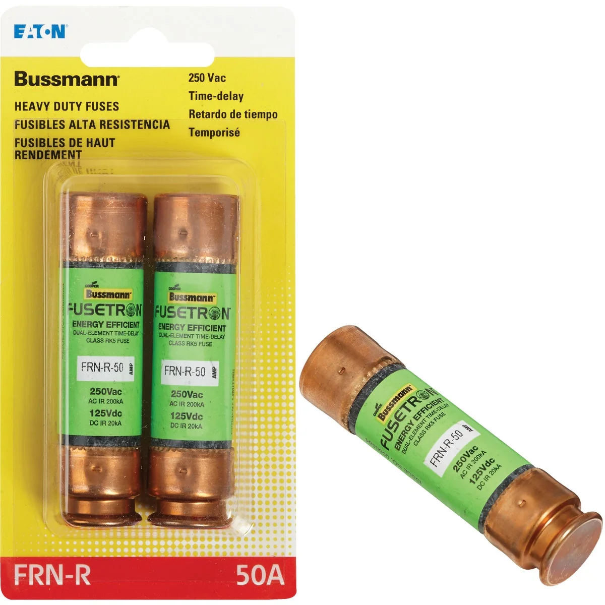 Genuine Bussmann 50A FRN-R Cartridge Heavy-Duty Time Delay Cartridge Fuse 2-Pack Contemporary