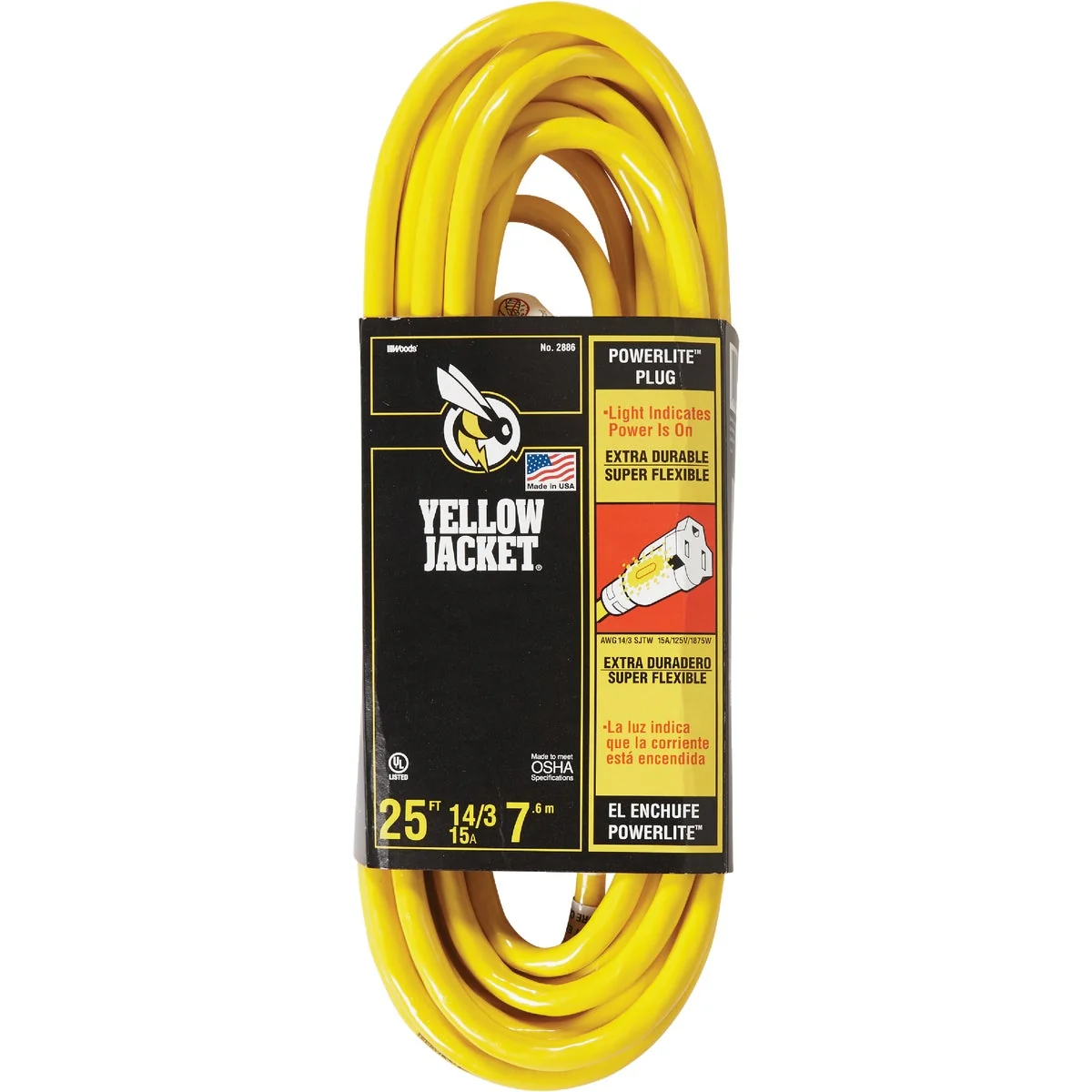 Lightweight Yellow Jacket 25 Ft. 14 3 Indoor Outdoor Extension Cord with PowerLite Plug Exclusive