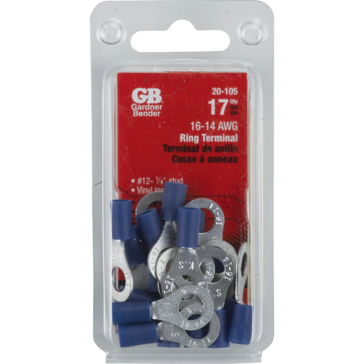High-Quality Gardner Bender 16 to 14 AWG 12 to 1 4 In. Stud Size Blue Vinyl-Insulated Barrel Ring Terminal 17-Pack High-Grade