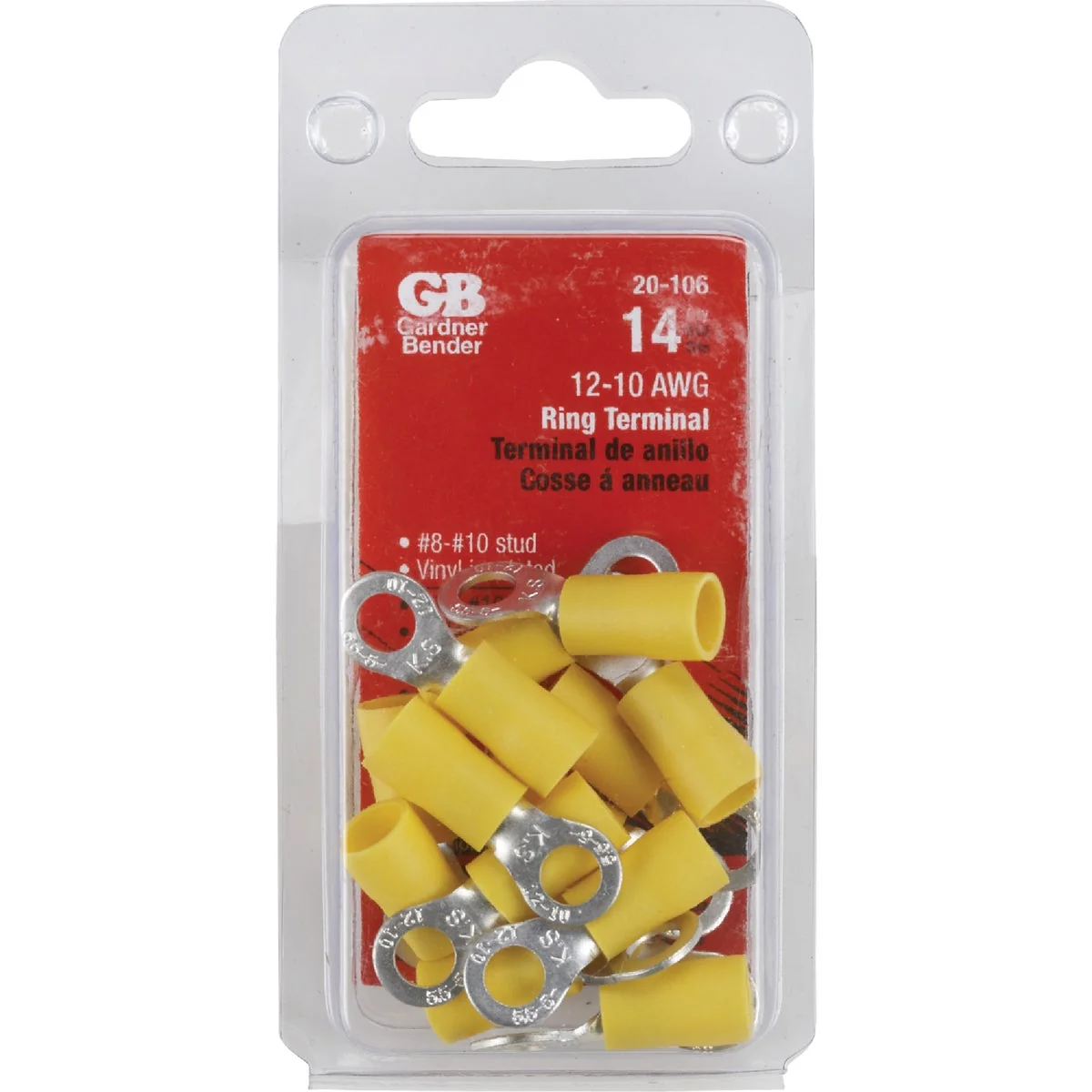 Efficient Gardner Bender 12 to 10 AWG 8 to 10 Stud Size Yellow Vinyl-Insulated Barrel Ring Terminal 14-Pack Specialty