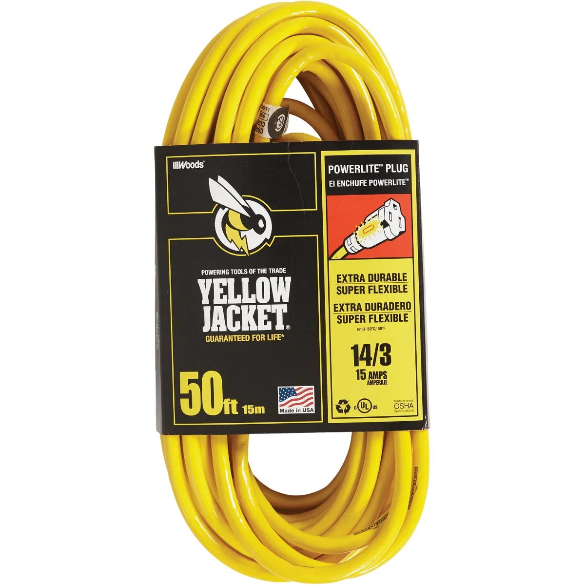 Reliable Yellow Jacket 50 Ft. 14 3 Indoor Outdoor Extension Cord with PowerLite Plug Exclusive