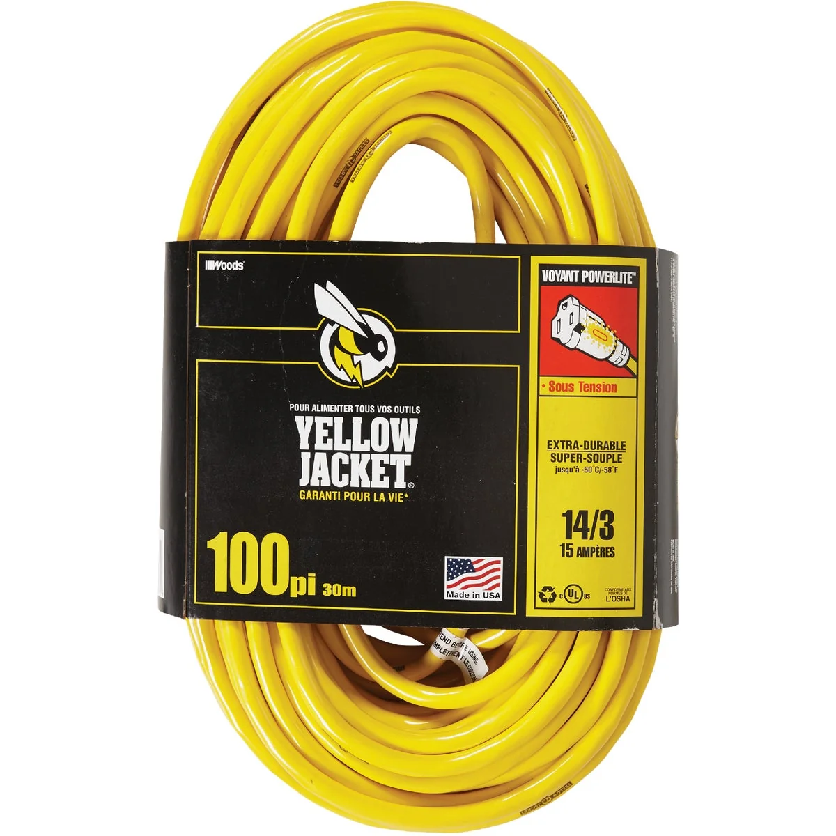 Safe Yellow Jacket 100 Ft. 14 3 Indoor Outdoor Extension Cord with PowerLite Plug Organic