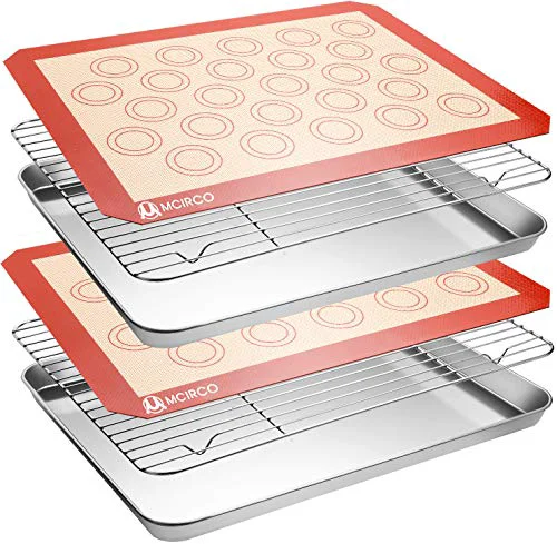 Quality MCIRCO 6 Piece Stainless Steel Baking Sheet with Rack with Silicone Baking Mat Set 6 Count Breathable
