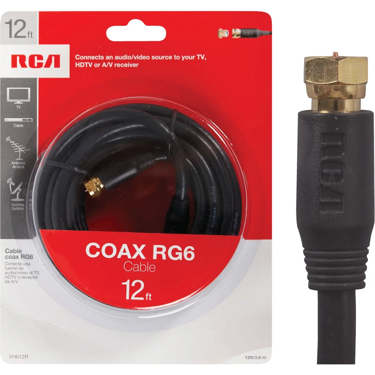Powerful RCA 12 Ft. Black Digital RG6 Coaxial Cable Authentic