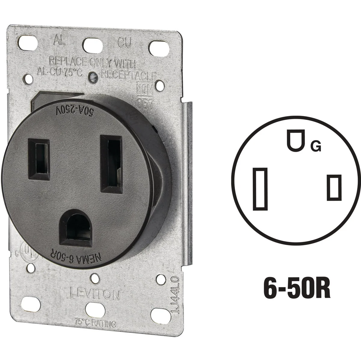 Contemporary Leviton 50A Flush Mount Black 6-50R Welder Power Outlet Convenient