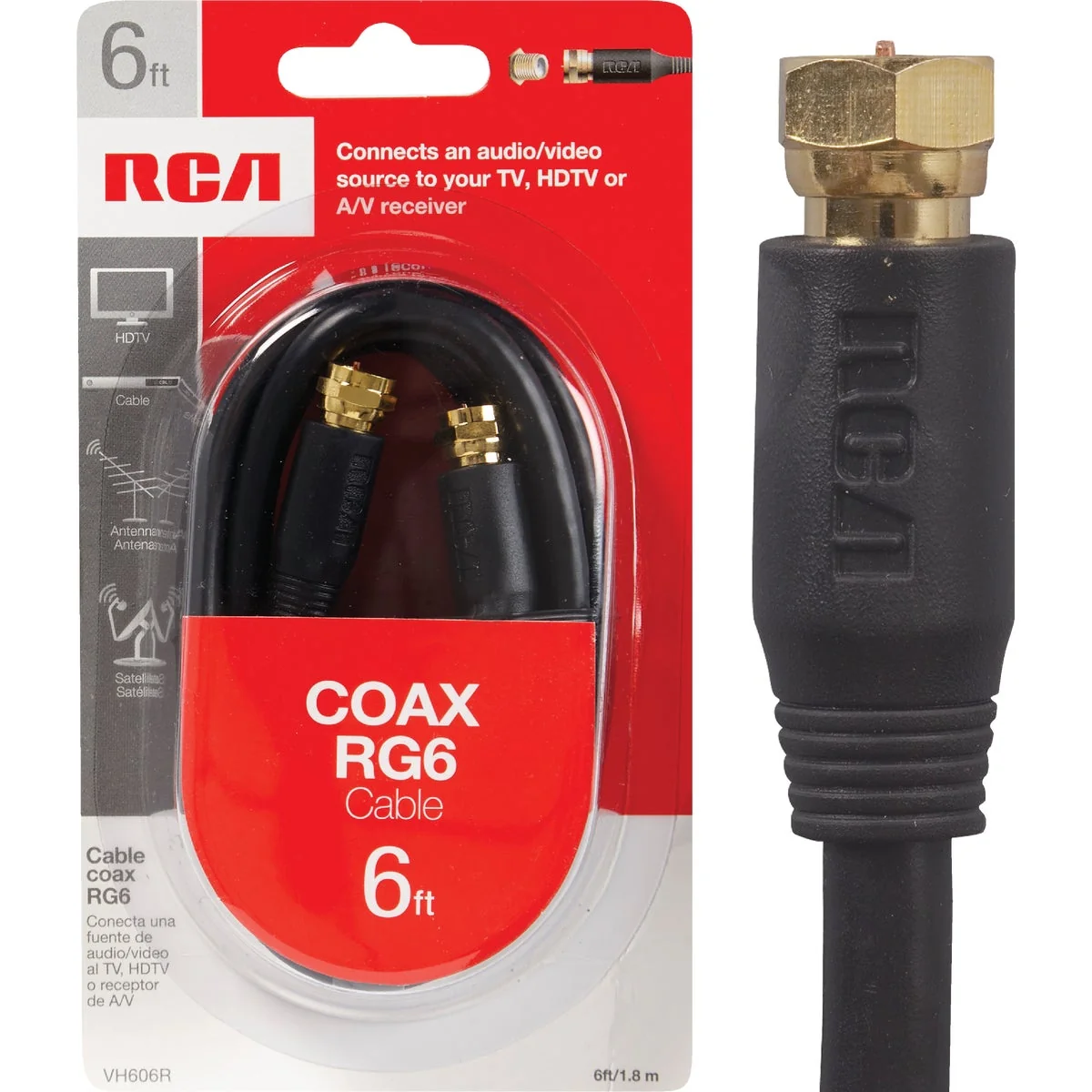 Official RCA 6 Ft. Black Digital RG6 Coaxial Cable Breathable