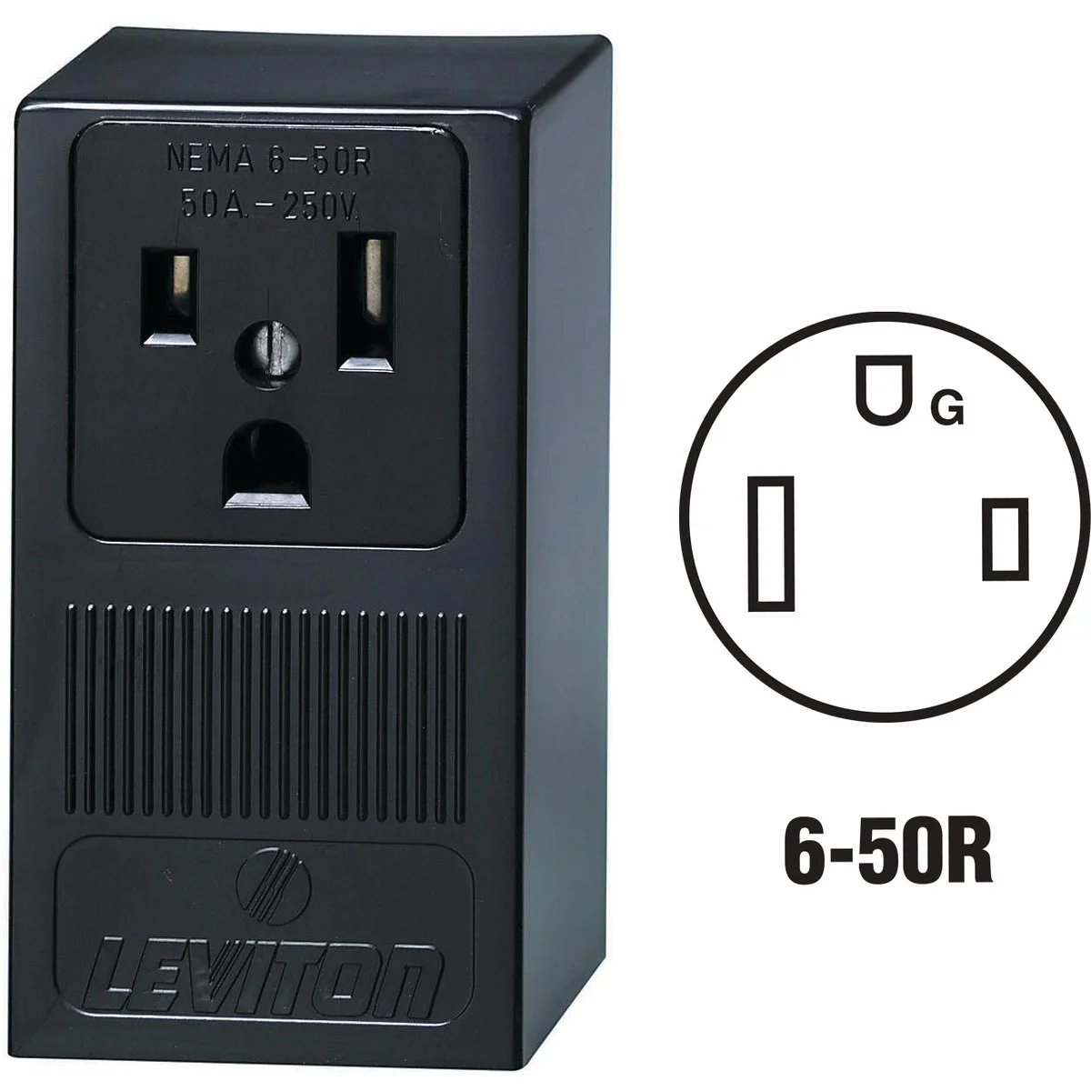 High-Performance Leviton 50A Surface Mount Black 6-50R Welder Power Outlet Organic