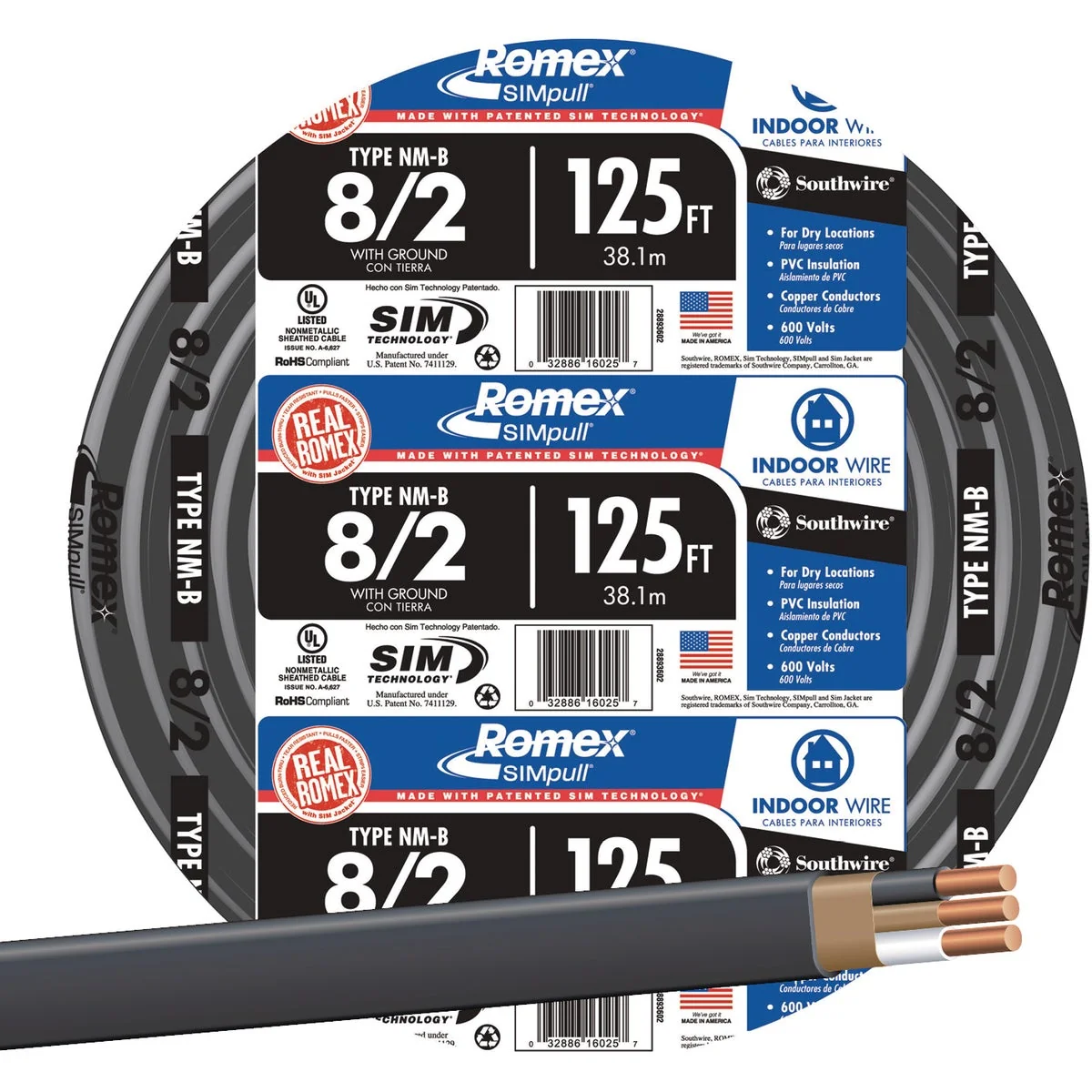 Flexible Romex 125 Ft. 8-2 Solid Black NMW G Electrical Wire Elegant