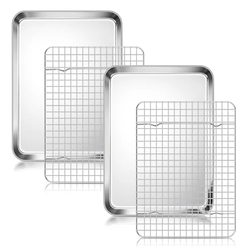 Premium Quarter Sheet Pan with Wire Rack 4 Count Flexible
