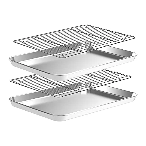Optimized Baking Sheet with Wire Rack Set 2 Quarter Sheet Pans 2 Wire Racks Elite