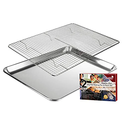 Healthy Jelly Roll Baking Pan and Rack Set Nonstick 10.6x15.6 2 Count Eco-Friendly